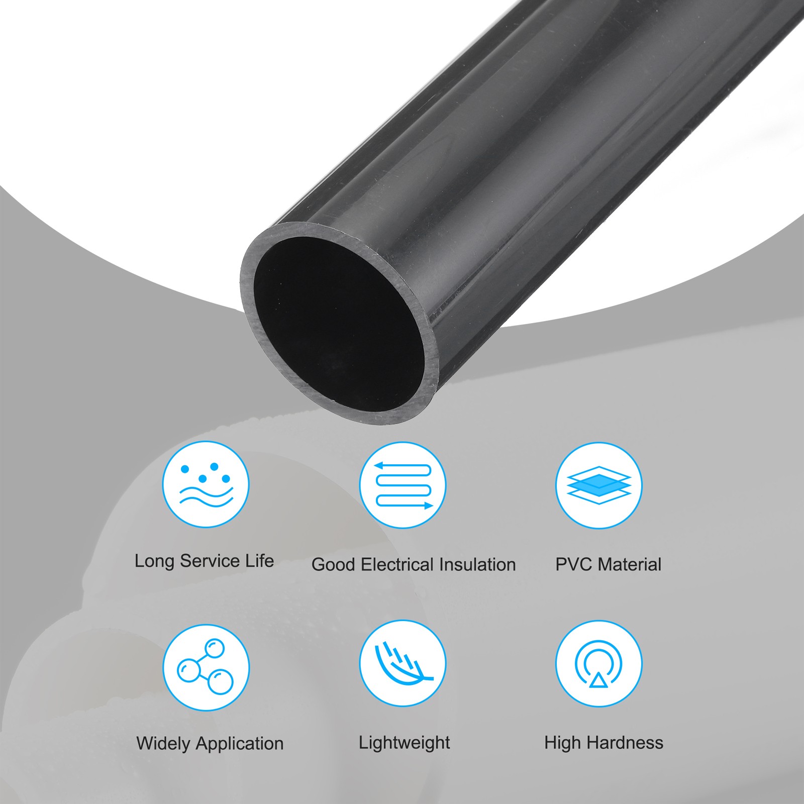 PVC Rigid Round Pipe 42.6mm ID 50mm OD 500mm Dark Grey High Impact
