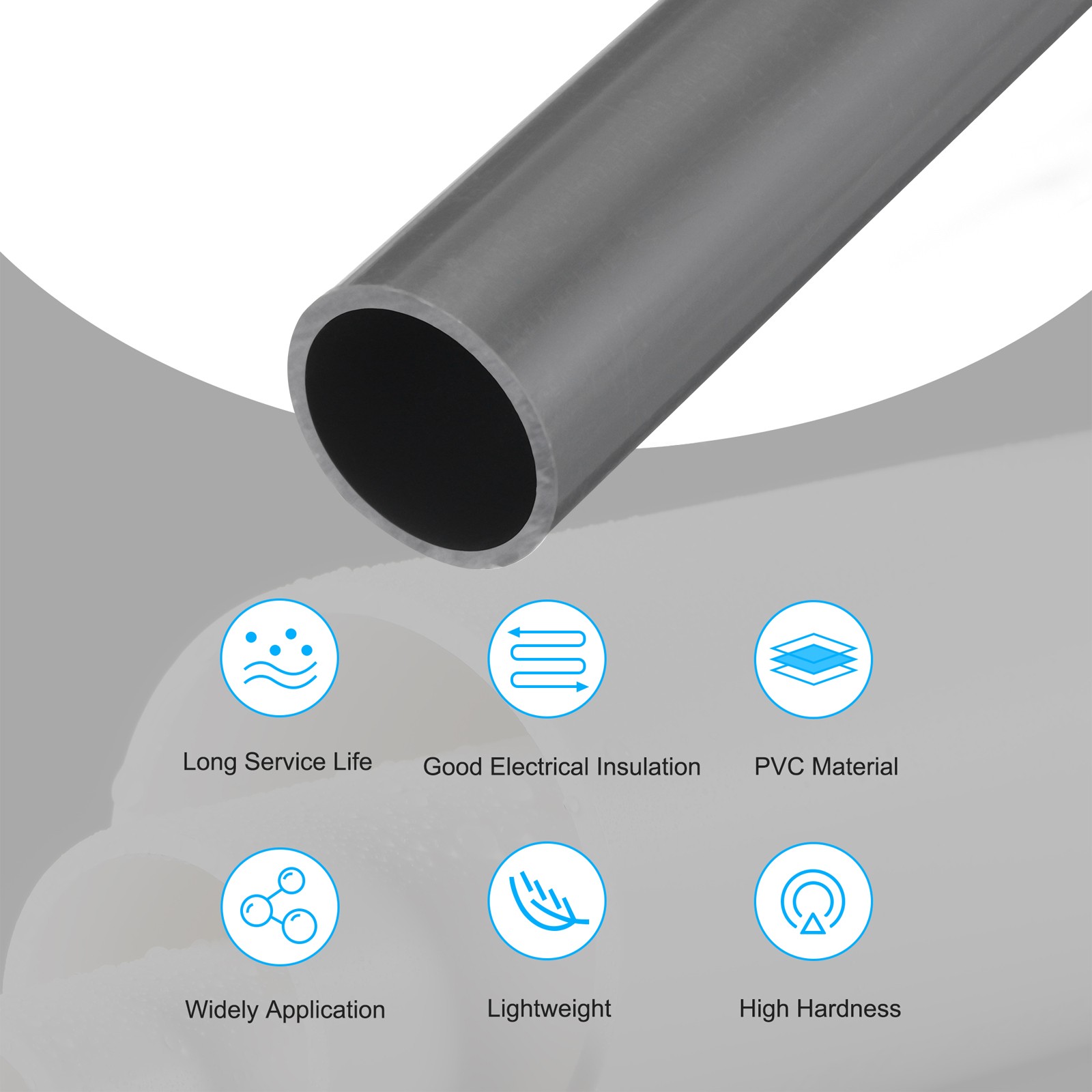 PVC Rigid Round Pipe 42.6mm ID 50mm OD 500mm Light Grey High Impact