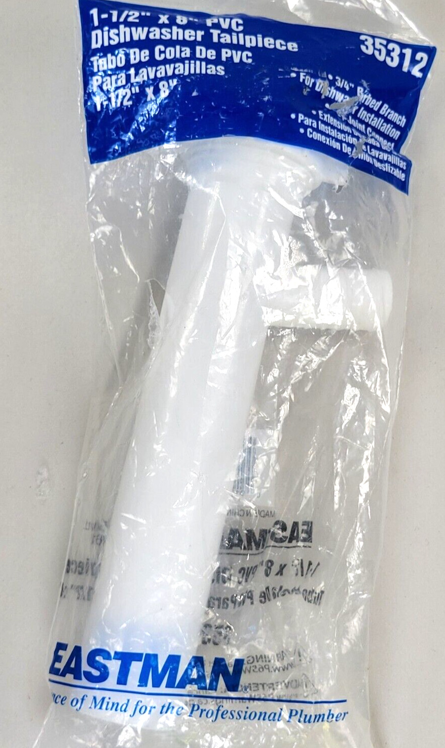 EASTMAN 1-1/2 X 8″ PVC Dishwasher Tailpipe Eastman 35312 Tailpiece