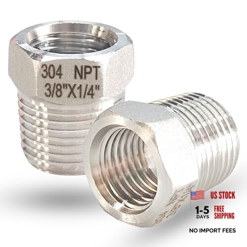 3/8″ NPT Male to 1/4″ NPT Female Hex Bushing Reducer, 304 3/8” MNPT x 1/4” FNPT