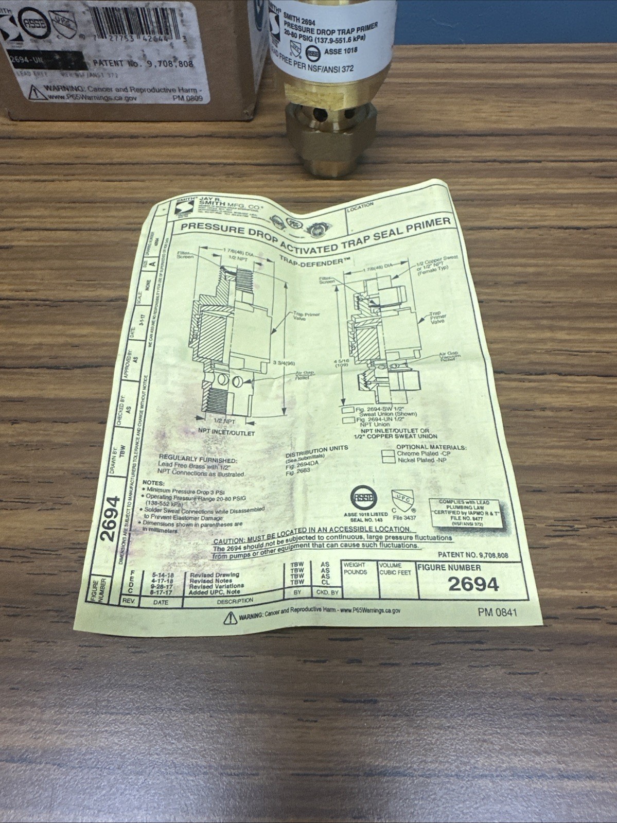 JAY R SMITH MFG 2694 Trap Primer 1/2″ Lead-Free Brass 3 PSI NPT Connection NEW