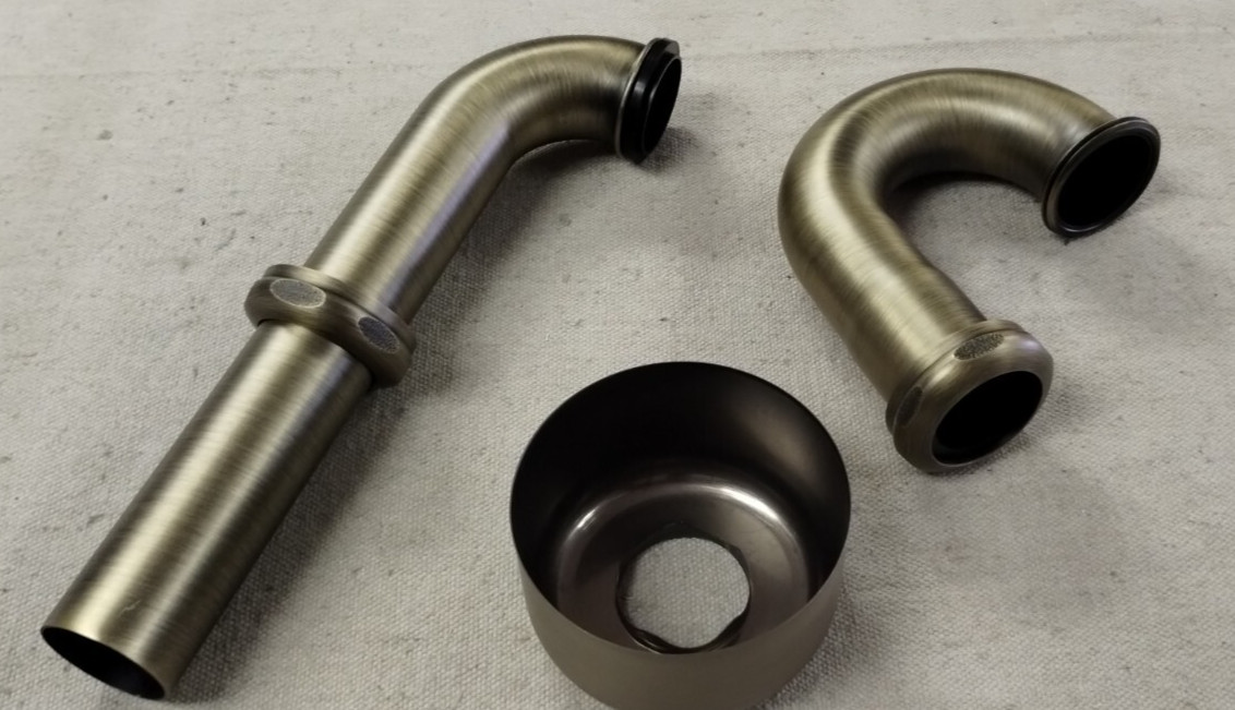 Signature Hardware 1-1/4 in. Brass P-Trap with High Box Flange Aged Brass