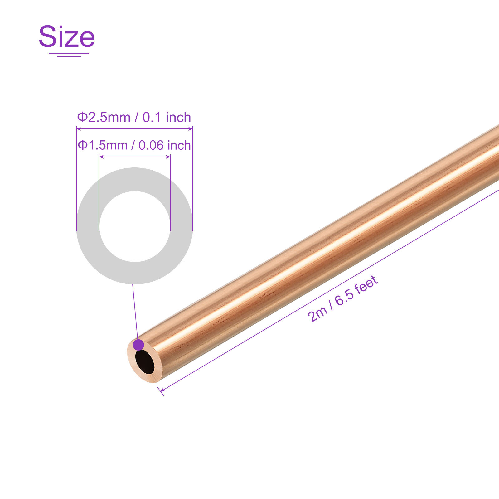 Refrigerator Copper Pipe Flexible Tubing 1.5mm x 2.5mm 2.0 M