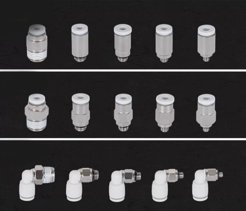 Pneumatic Push In Thread Fitting Air Tube Connector Straight Elbow Adapter White