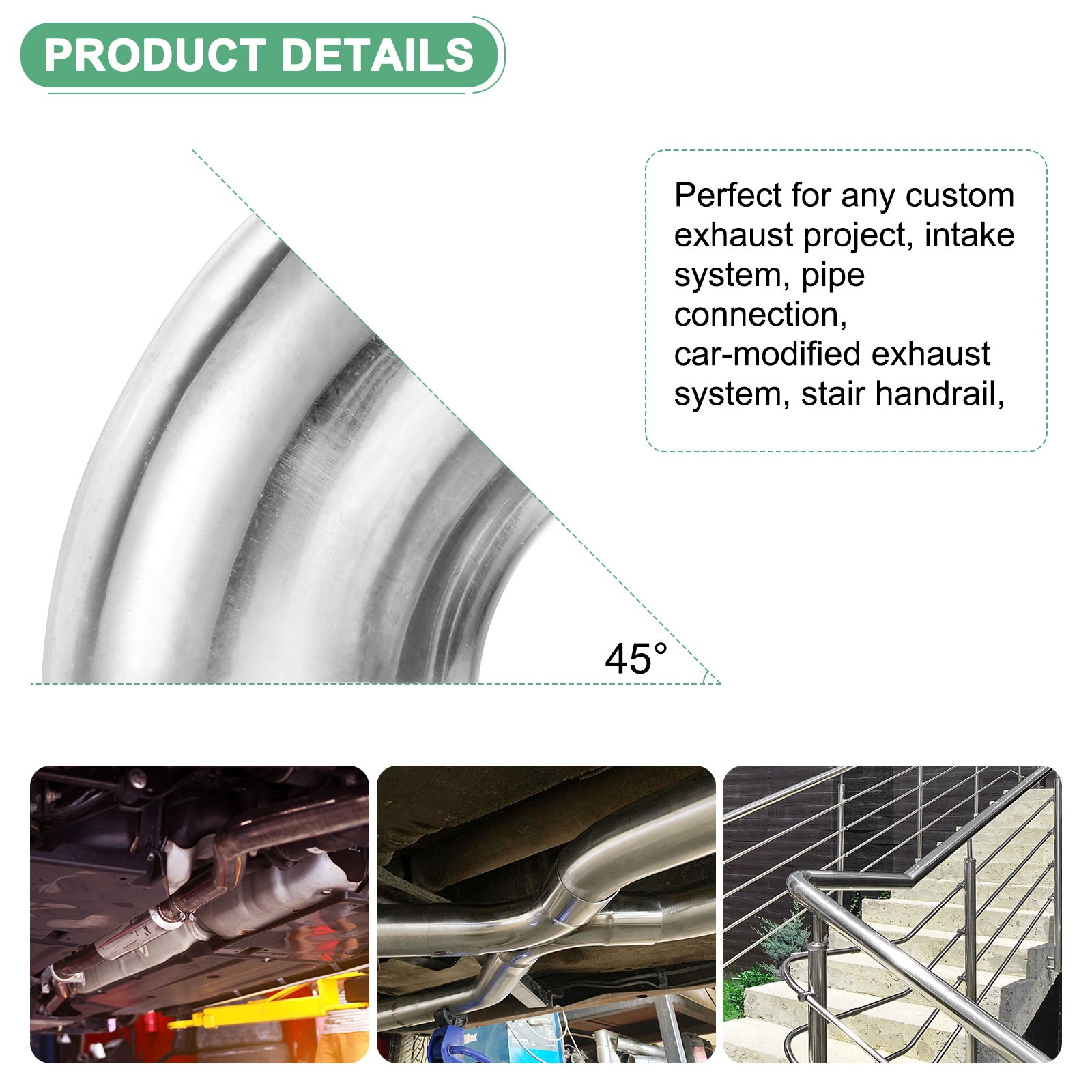 OD 2.1 Inch 45 Degree Mandrel Bend Elbow, Thicken 1.5 mm Height 54 mm