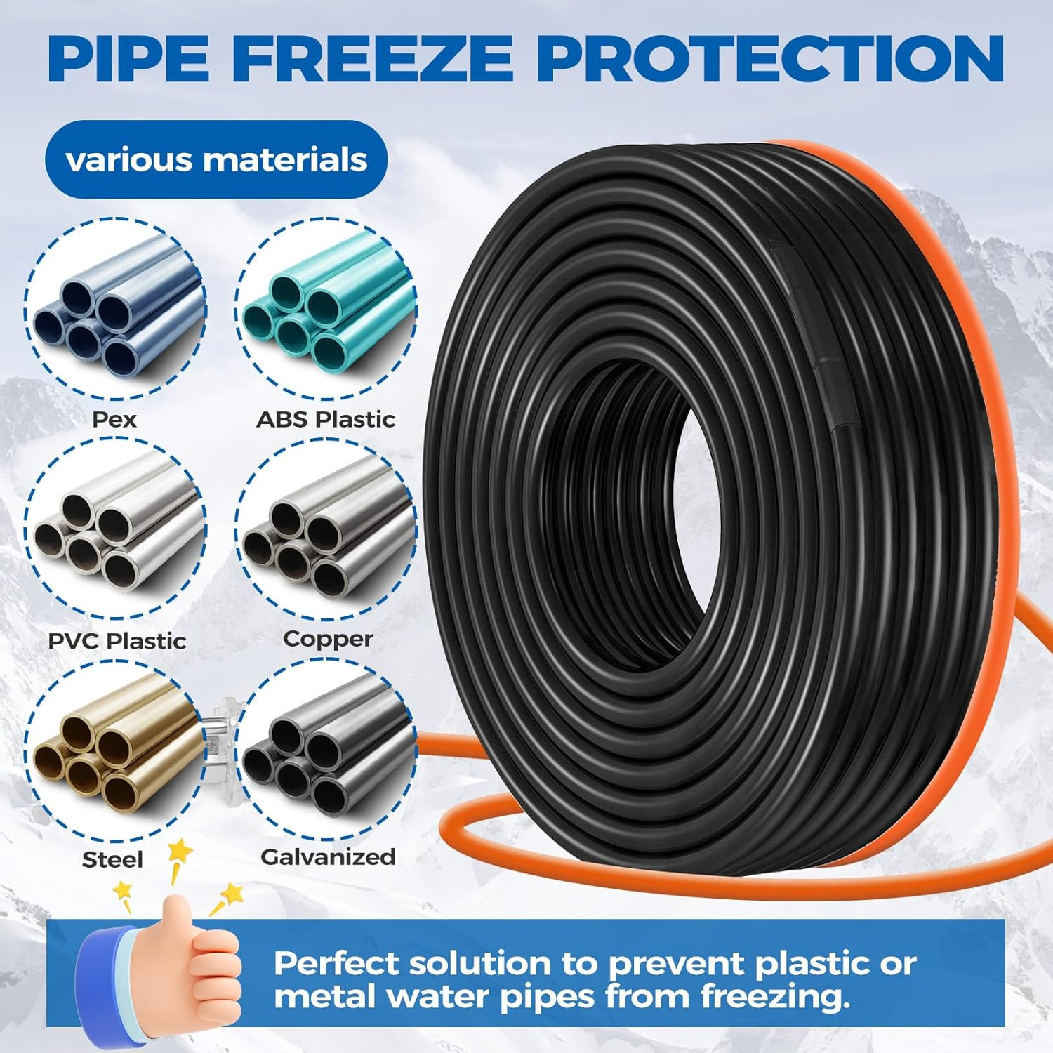 Heat Tape, 200FT Deicing Heating Cable,Pipe (Metal and Plastic) Freeze Protected