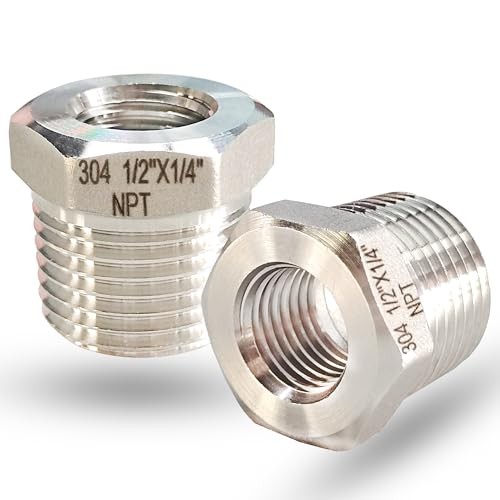 1/2″ NPT Male to 1/4″ NPT Female Hex Bushing Reducer, 304 1/2” MNPT x 1/4” FNPT