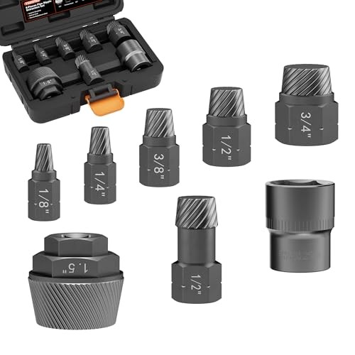 1.5″ Tub Drain & Pipe Nipple Extractor Set, 8-Piece Plumbing Tools Kit with