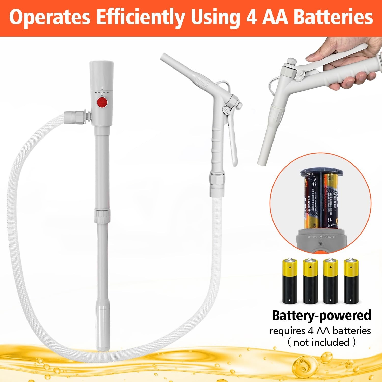 Battery Powered Fuel Transfer Pump with Hand Trigger Nozzle | Electric Gas Si…