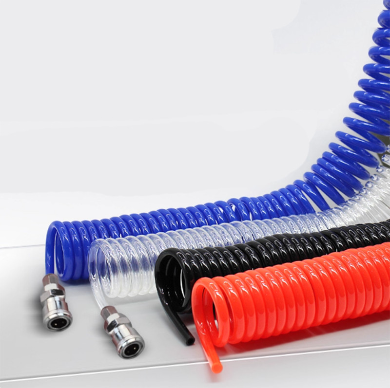 Coiled Air Hose Line 4 – 8mm Bore Quick Release Fittings Couplings Length 3-15m