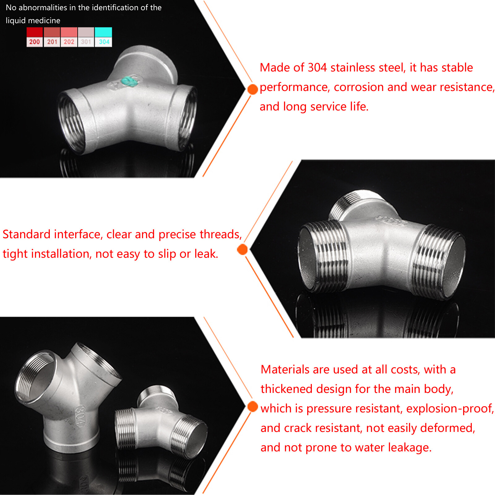 BSP 1/4″- 2″ Stainless Steel “Y” 3-Way Female/Male Thread Pipe Fitting Connector