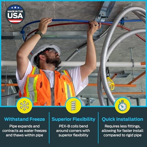 x 100 Feet Blue PEX-B, PEX Pipe Flexible Water Tubing 1/2 Inch 100 Foot Coil