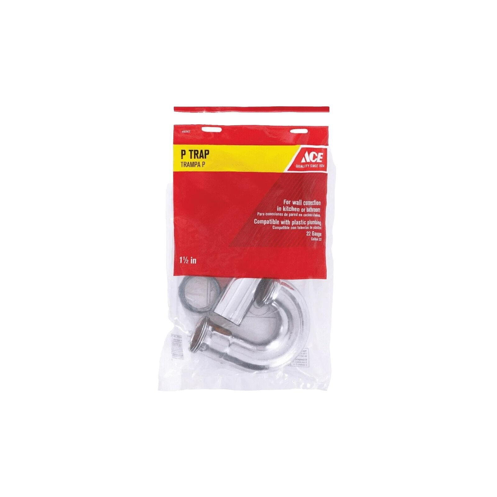 Ace 1-1/2 in. Dia. x 1-1/2 in. Dia. Slip To Slip Chrome Plated Brass P Trap