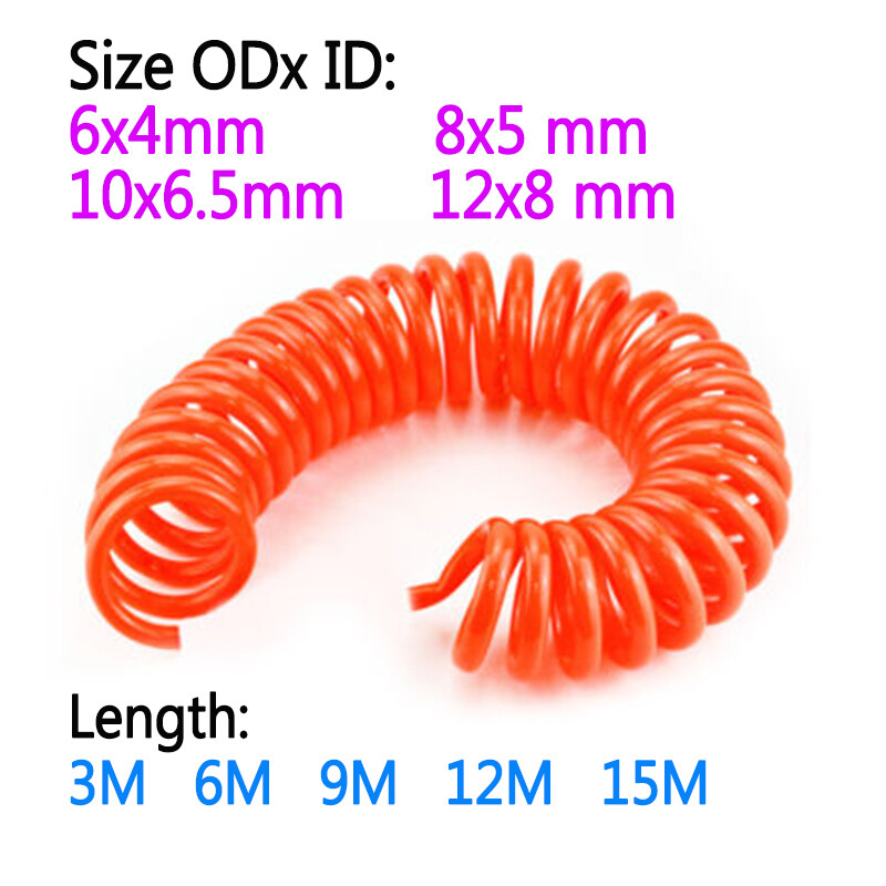Flexible PU Recoil Coil Spring Hose Tube Orange For Compressor Air Tool
