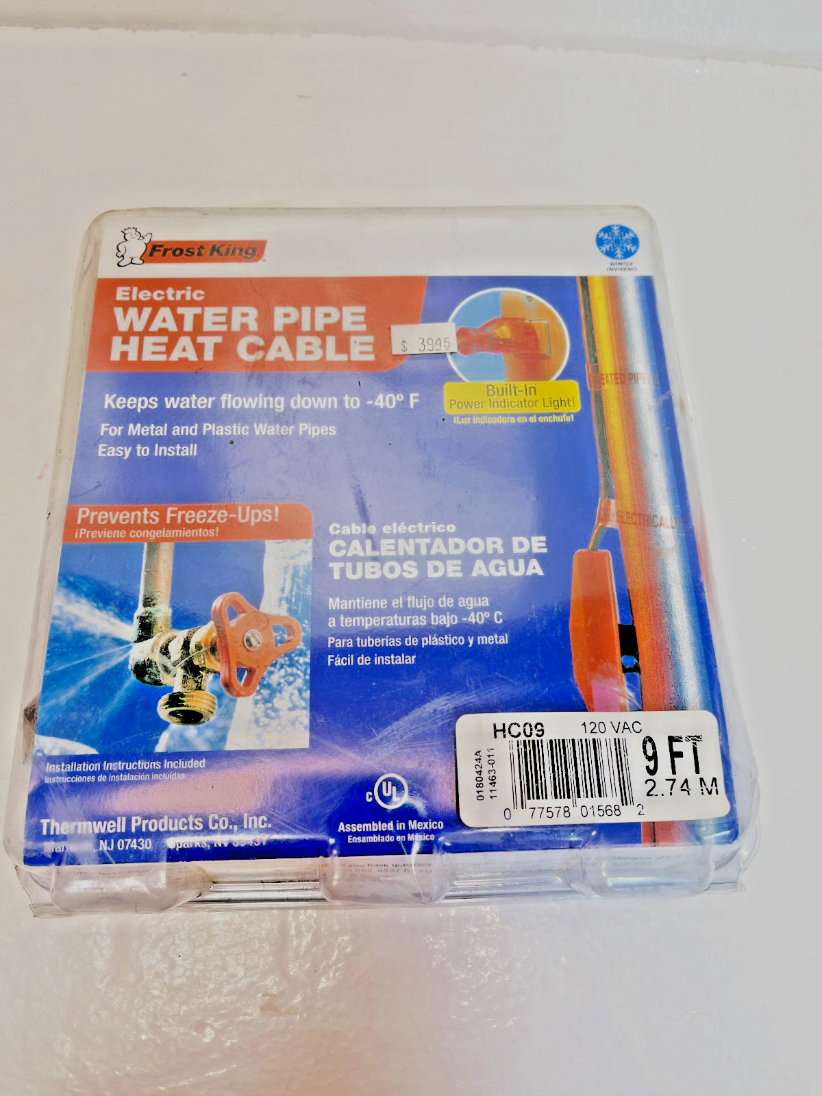 Frost King Electric Water Pipe Heat Cable 9 FT HC09 NEW