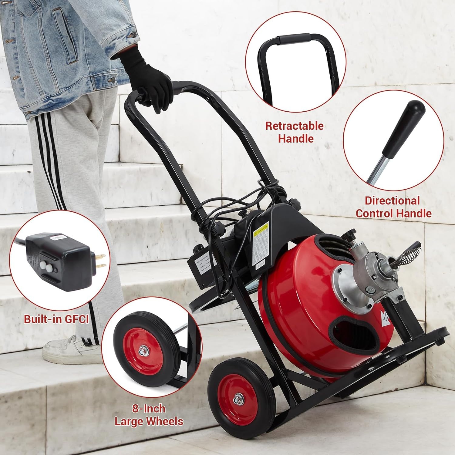 Auto Feed Drain Cleaner Machine 1/2″ 3/8″ Portable Sewer Snake Auger 75FT/100FT