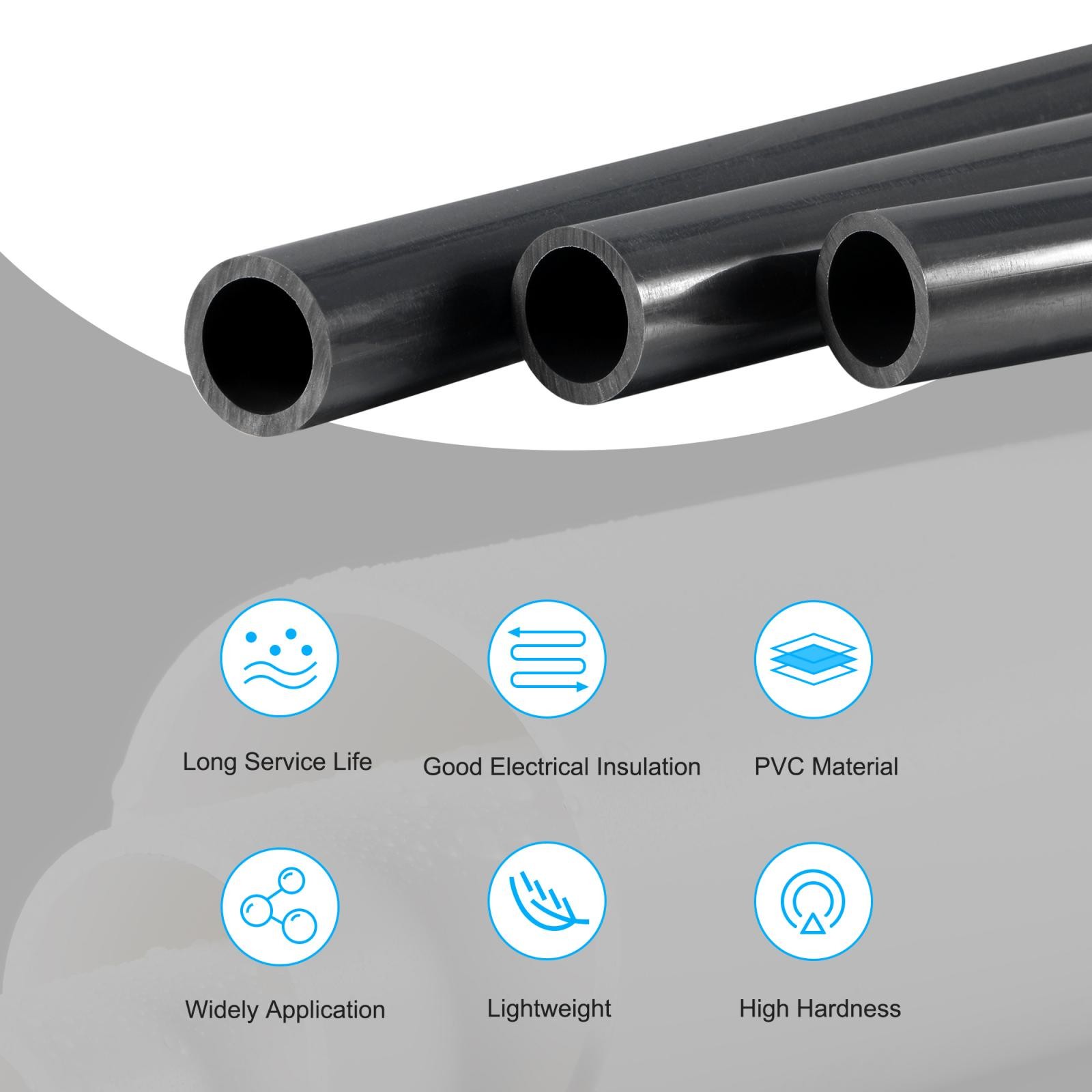 PVC rigid round tube 15.5mm ID 20mm OD 500mm black high impact 3pcs