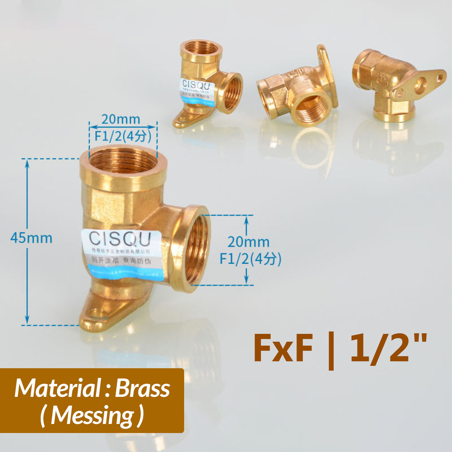 Outside Tap Wall Plate Elbow 90° Bend 20mm Compression x 1/2″ BSP Brass Fitting