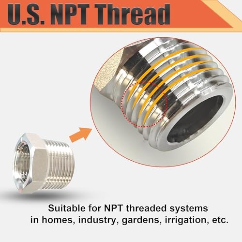 3/8″ NPT Male to 1/4″ NPT Female Reducer Bushing, 304 3/8mnpt x 1/4fnpt