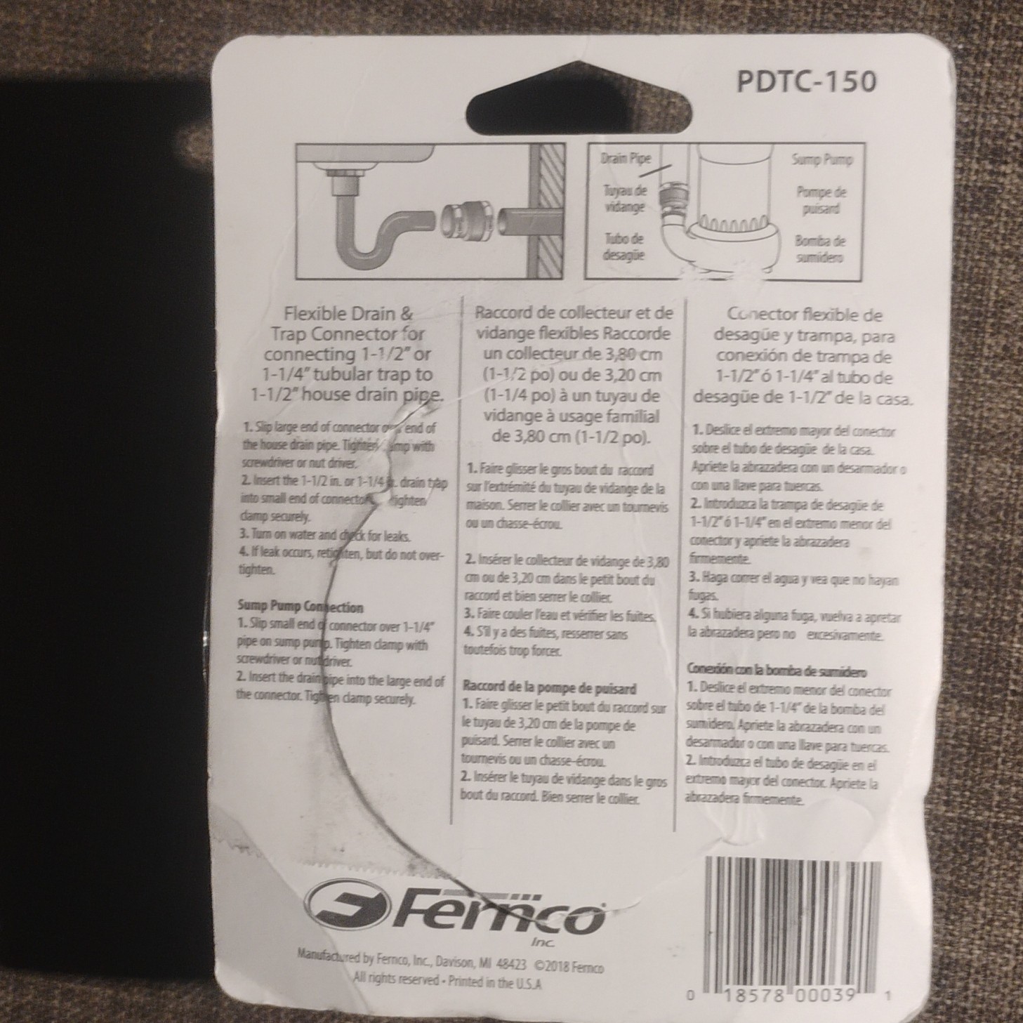 Fernco PDTC-150 Flexible Rubber Trap Connector 1.5 in Clamp Adapter