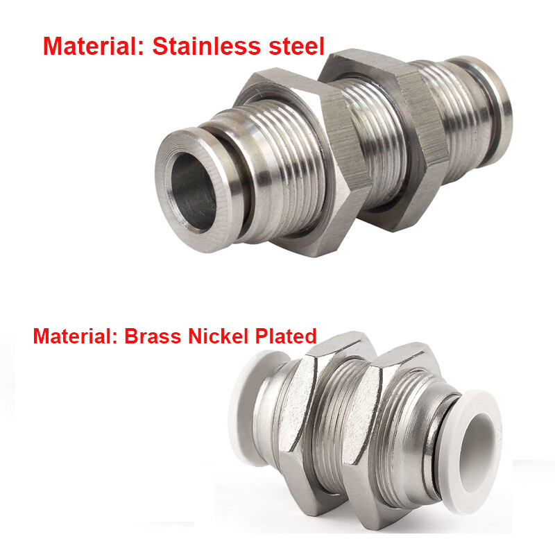 Nickel Plated / Stainless Steel Pneumatic PM Bulkhead Connector Push-in Fitting