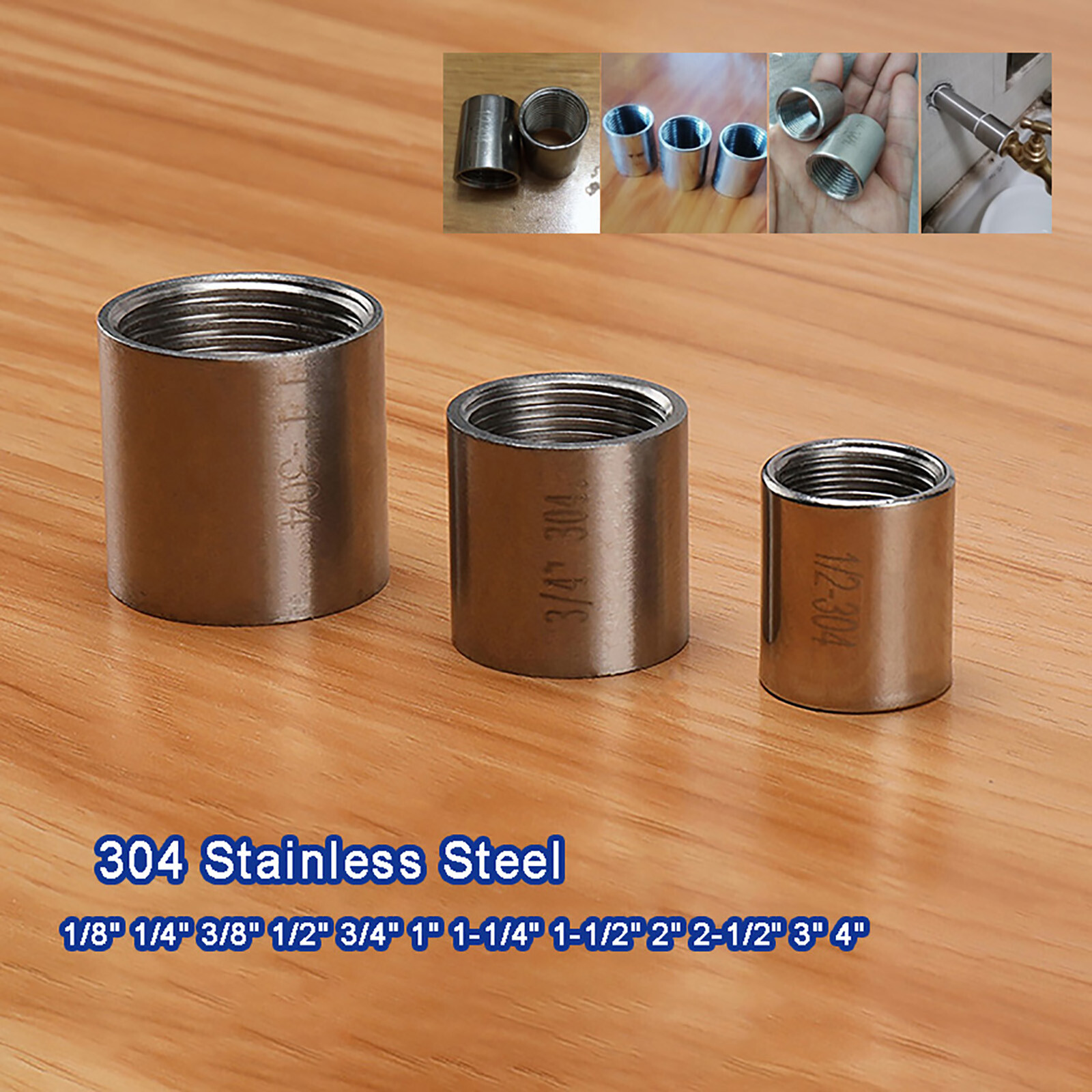 Stainless Steel Pipe Fittings BSP Threaded Adapter Full Socket Coupler Connector