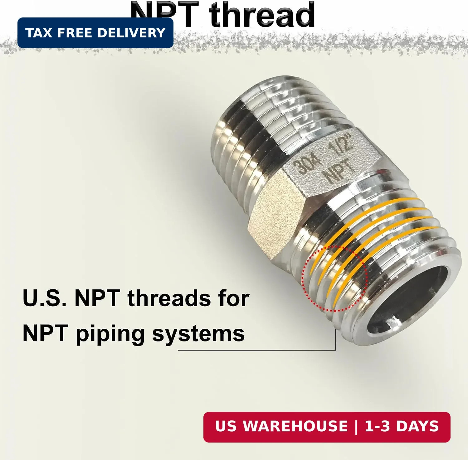 1/4″ NPT Male Hex Nipple Pipe Fittings, 304 Stainless Steel 1/4 inch Threaded Pi
