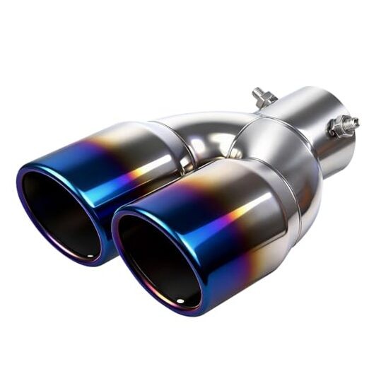 Dual Exhaust Tips with 2.5 inch Inlet 3 inch Outlet, Straight Blue-Straight