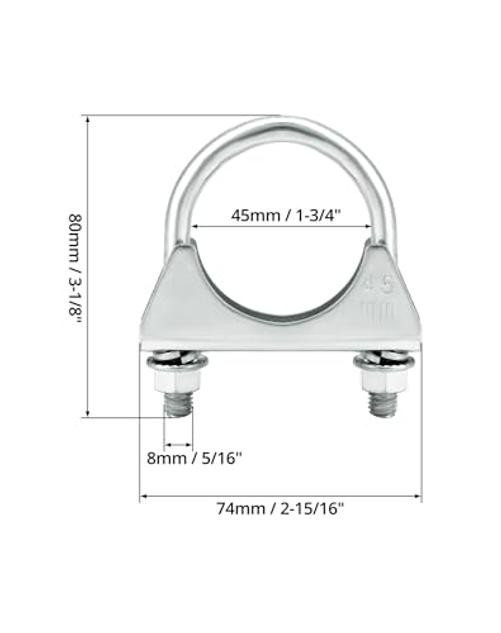U-Bolt Exhaust Clamp 1.75″ OD Carbon Steel Pipe Connector for 1-3/4″ 2 Pack