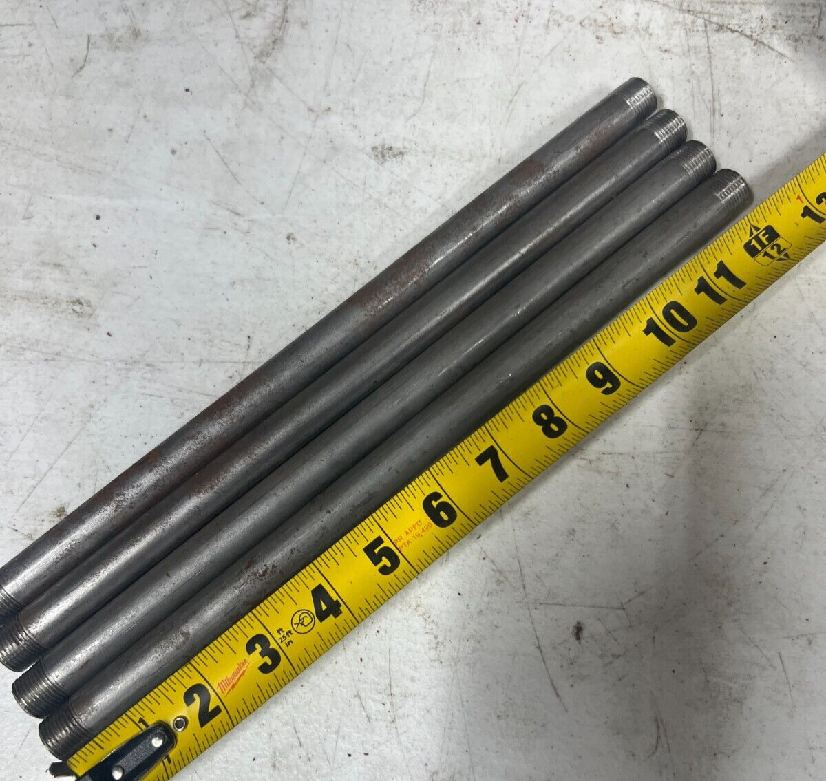 Lot of 4) 3/8″ x 12-1/2″ GAV Pipe Nipple Schedule 40 Galvanized Steel Male Ends