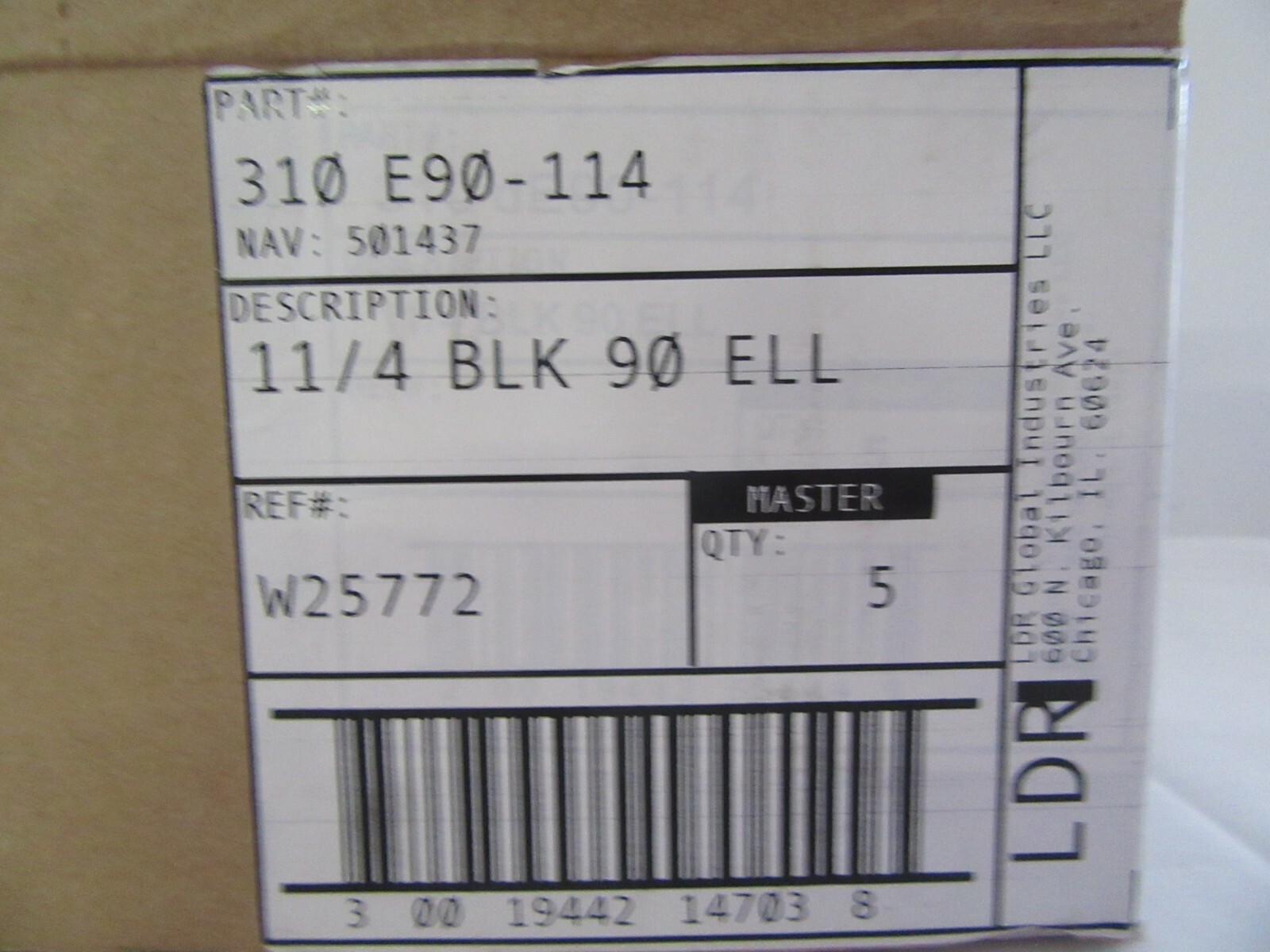 (Box of 5) LDR 310 E90-1 1″ Black Iron 90 Degree Elbow