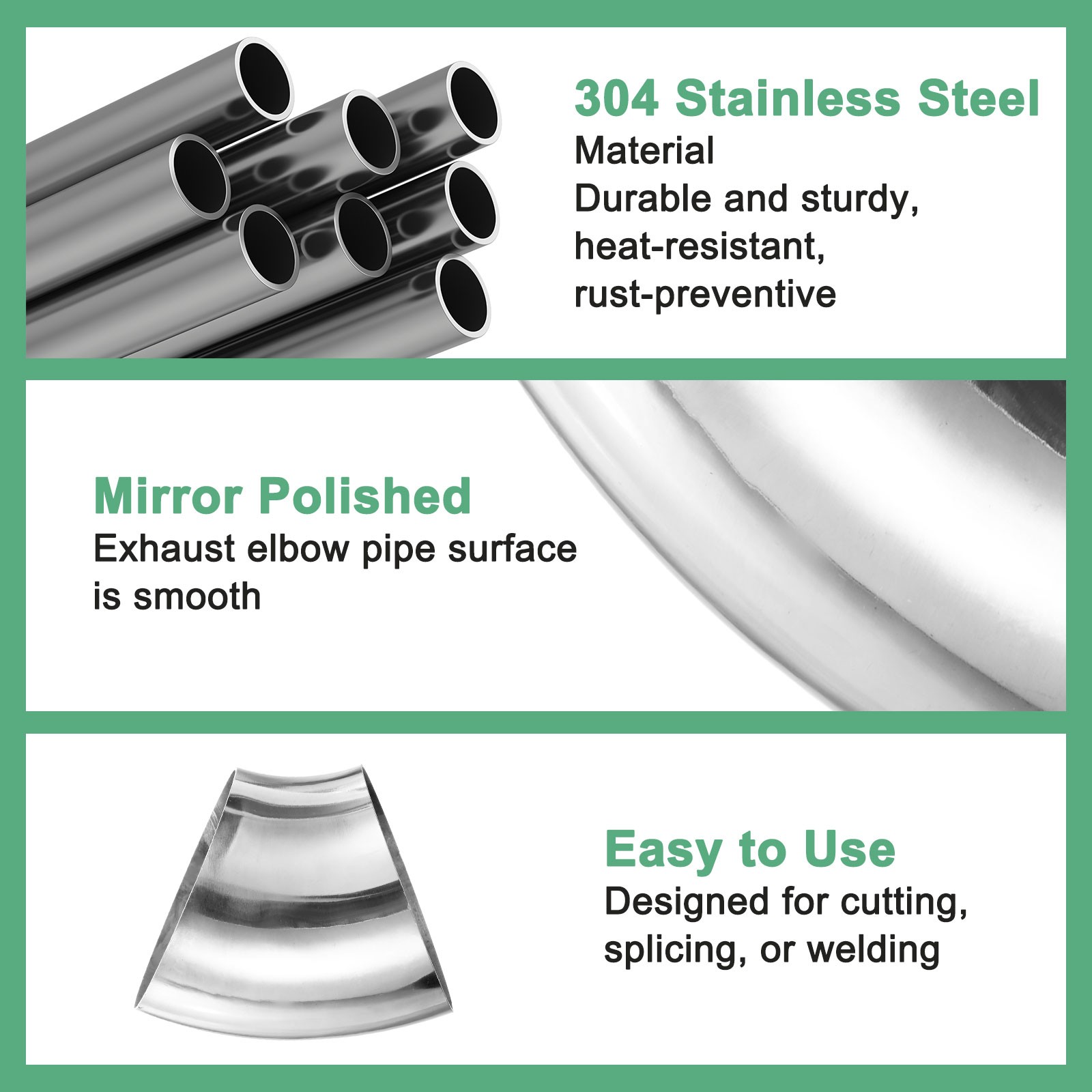 4-Pack OD 3.5 Inch 45 Degree Mandrel Bend Elbow, Thicken 1.5 mm Height 101 mm