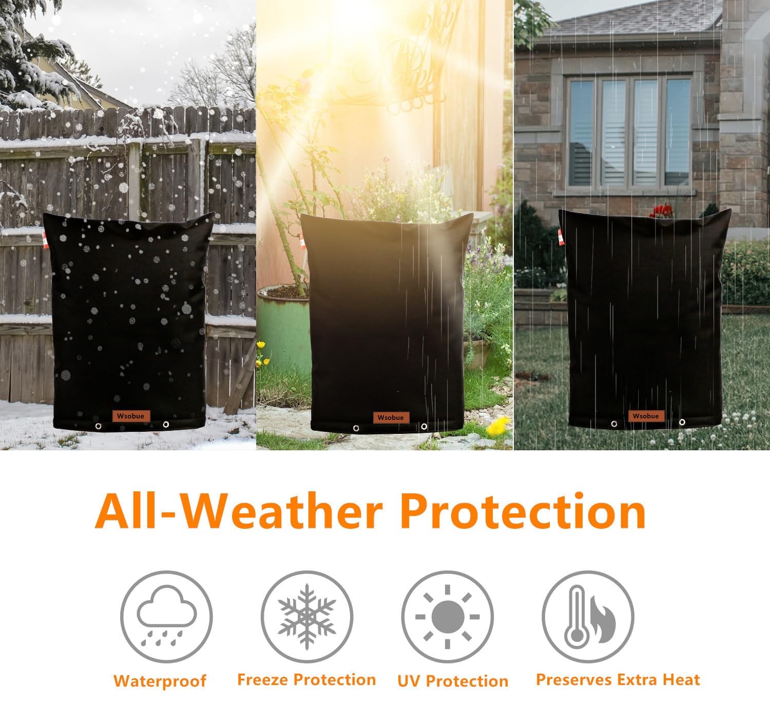 Wsobue Backflow Preventer Insulation Cover 2-Way Opening Black 24″W x 30″H