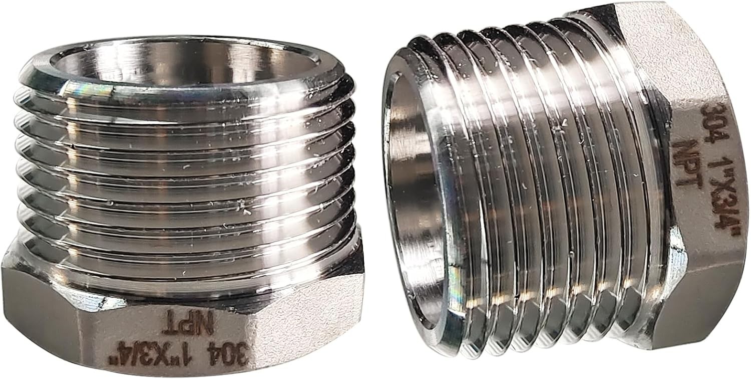 2 Pcs Stainless Steel Bushing 1″ Male to 3/4″ Female, 1″ to 1“ mnpt x 3/4″ fnpt