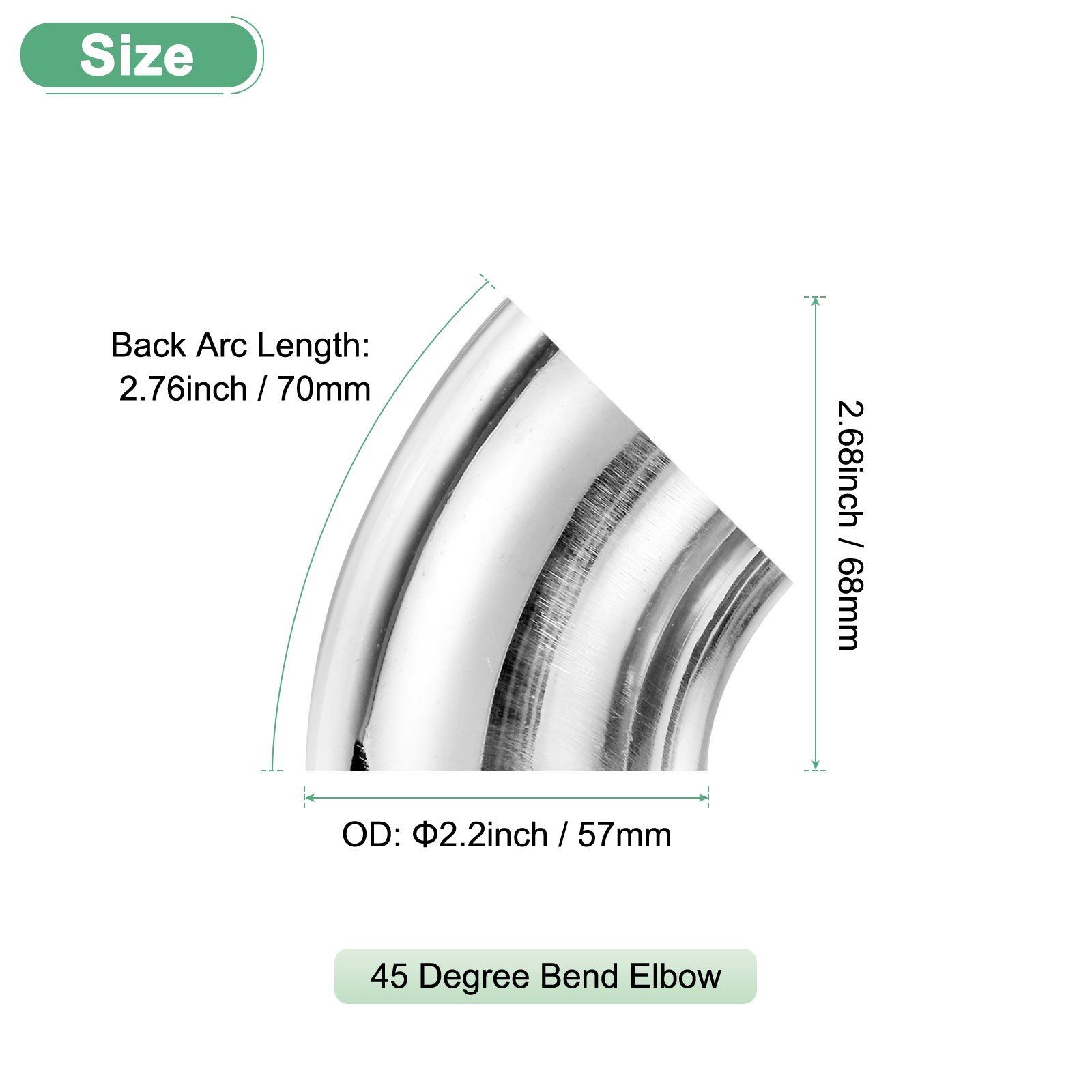 2-Pack OD 2.2 Inch 45 Degree Mandrel Bend Elbow, Thicken 1.5 mm Height 68 mm