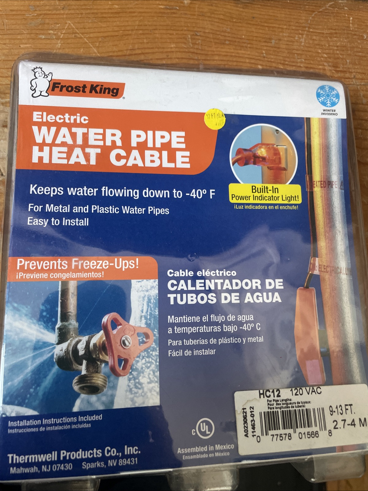 Thermwell Frost King Electric Water Pipe Heat Cable HC12 120VAC 12 FT