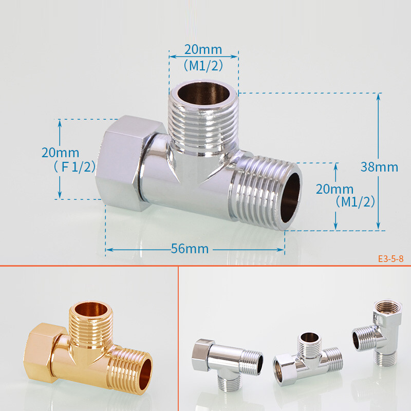 1/2″ BSP Tee – Male and Female Brass Connectors Pipe Chrome Air Fuel Water Gas