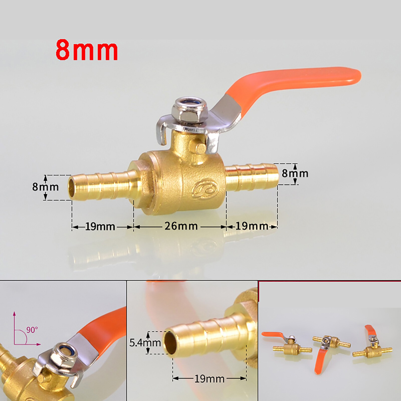 8/10/12/16/19mm Hose Barb Inline Brass Water / Air Fuel Line Shut-off Ball Valve