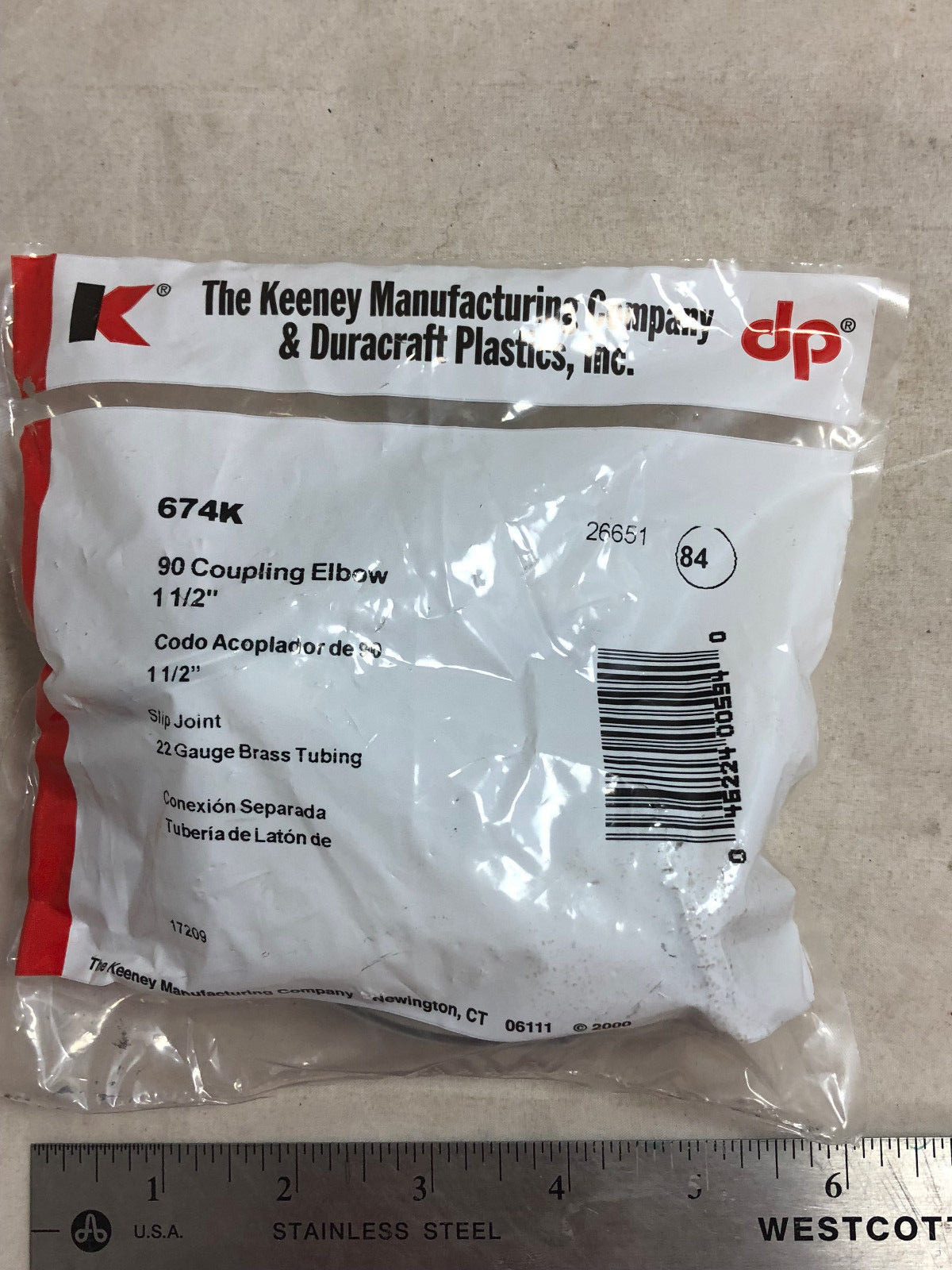 Keeney Manufacturing 674K 90 Degree Coupling Elbow 1-1/2″ Slip Joint 22 Ga Brass