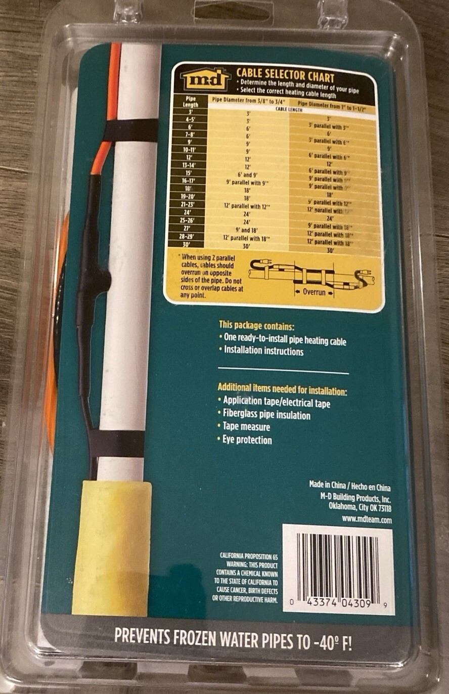 Pipe heating md 04309 Electric Pipe Heating Cable 3 ft Built In Light Indicator