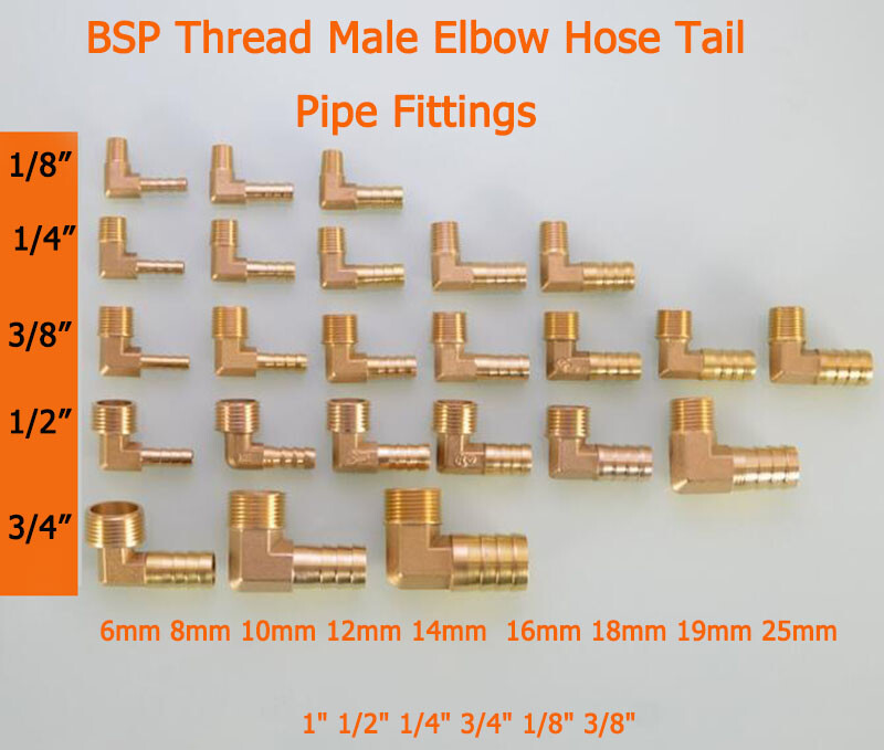 Brass BSP Thread Male 90 Degree Elbow Hose Tail Pipe Water Fittings Connectors