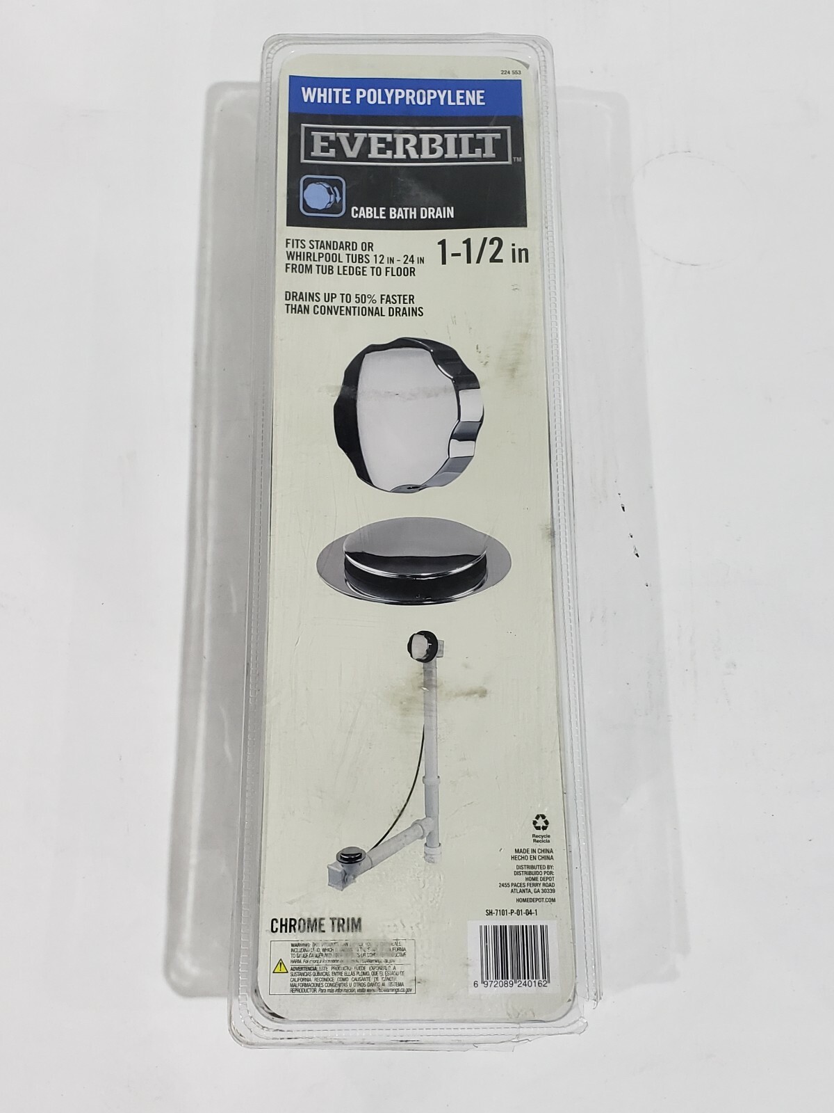 Everbilt Cable Drive 1-1/2″ Bath Waste & Overflow Drain Chrome SH-7101-P-01-04-1