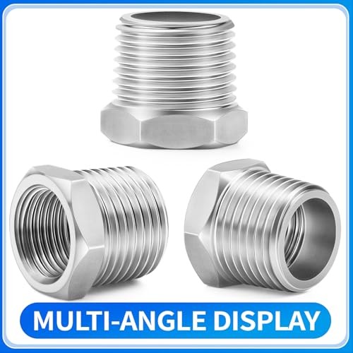 304 Stainless Steel Pipe Fitting, Reducer Hex Bushing 1/2″ MNPT x 1/4″ FNPT 6