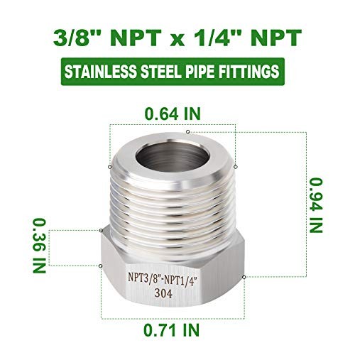 PCS Forging of 304 Stainless Steel Reducer Hex Bushing, 3/8″ MNPT x 1/4″ FNPT 5