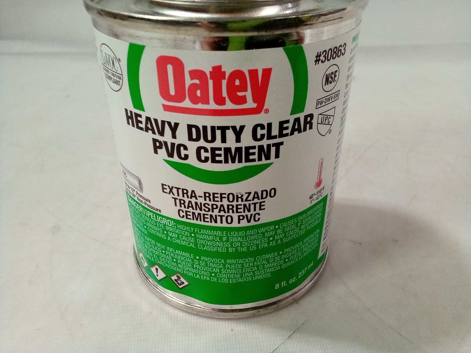 OATEY 30863 Clear Solvent Cement, Heavy Bodied, PVC, 8 oz, 29FH97
