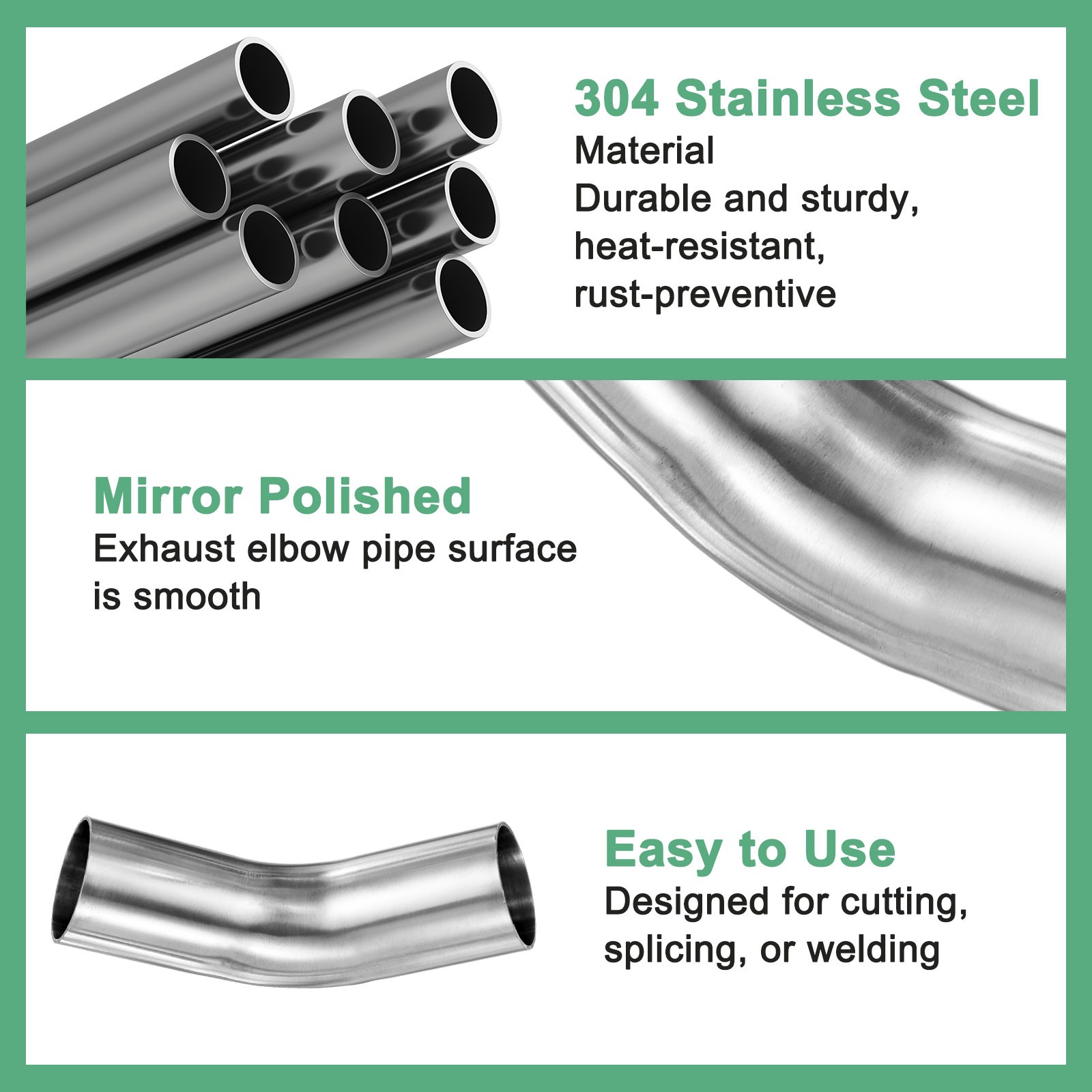 2-Pack OD 1.5 Inch 45 Degree Mandrel Bend Elbow, Thicken 1.5 mm Height 140 mm