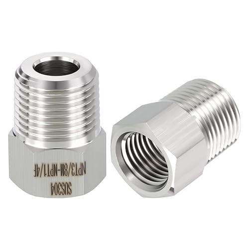 Pack 304 Stainless Steel Pipe Fittings, 3/8″ 3/8″ Male NPT to 1/4″ FeMale NPT 2