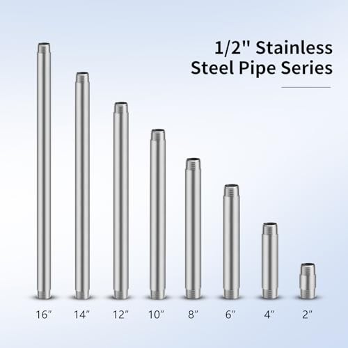 1/”x1″ 304 Stainless Steel Pipe, 1/” NPTx 1/” NPT Male Threaded 12 Inch 2