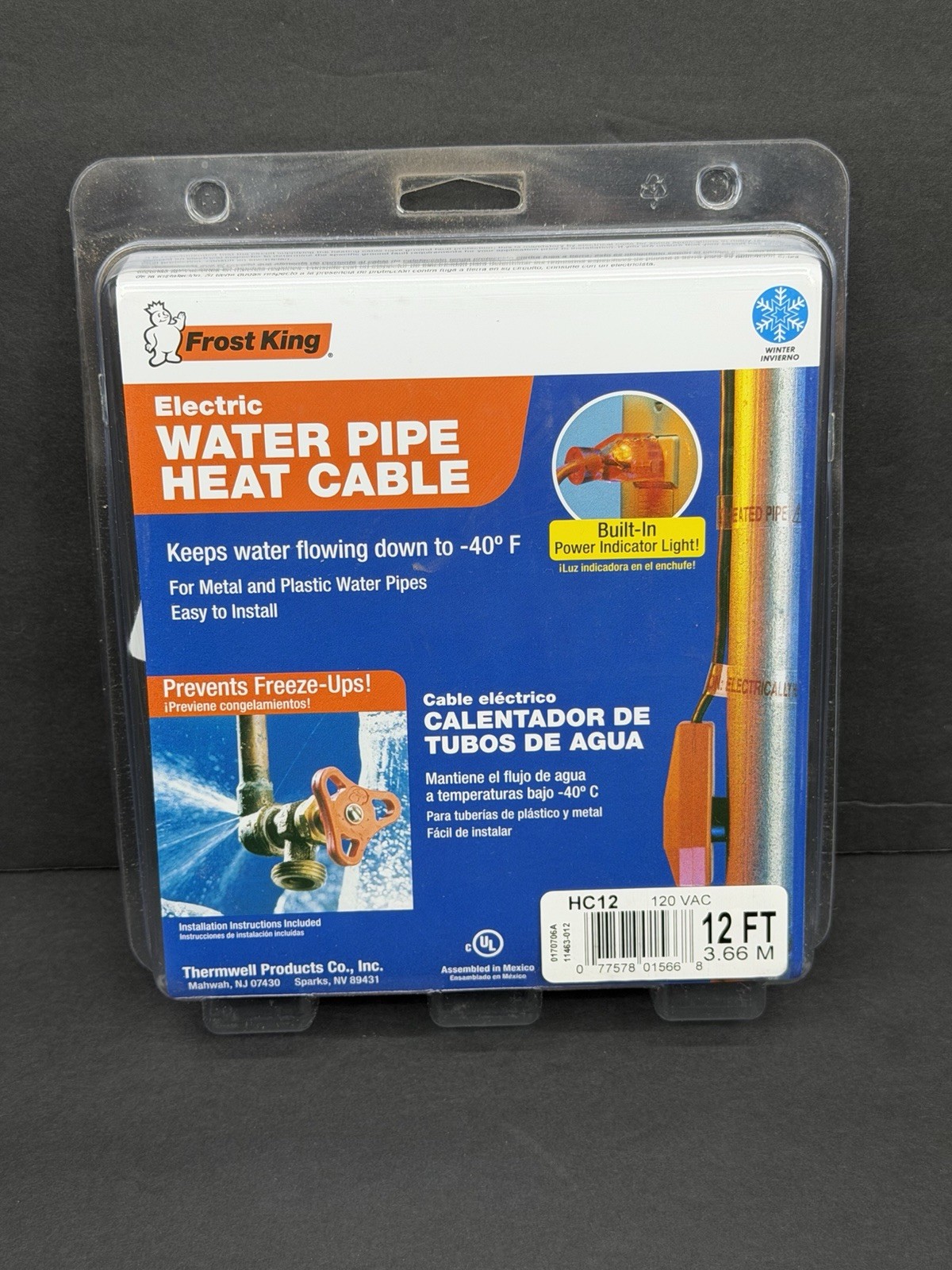 FROST KING Electric Water Pipe Heat Cable HC12 120 VAC 12 FT