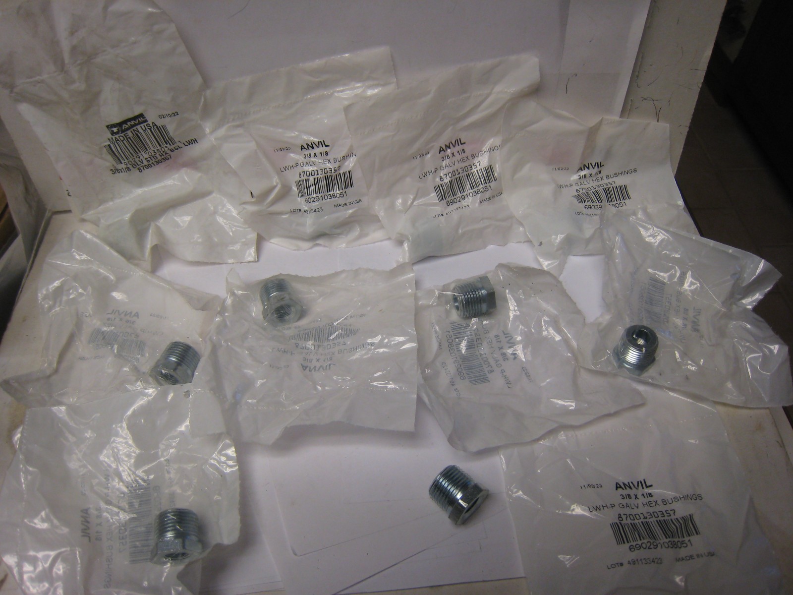 3/8″ X 1/8″ Galvanized Steel Reducer Bushing Anvil 8700130357 Lot Of 10 New